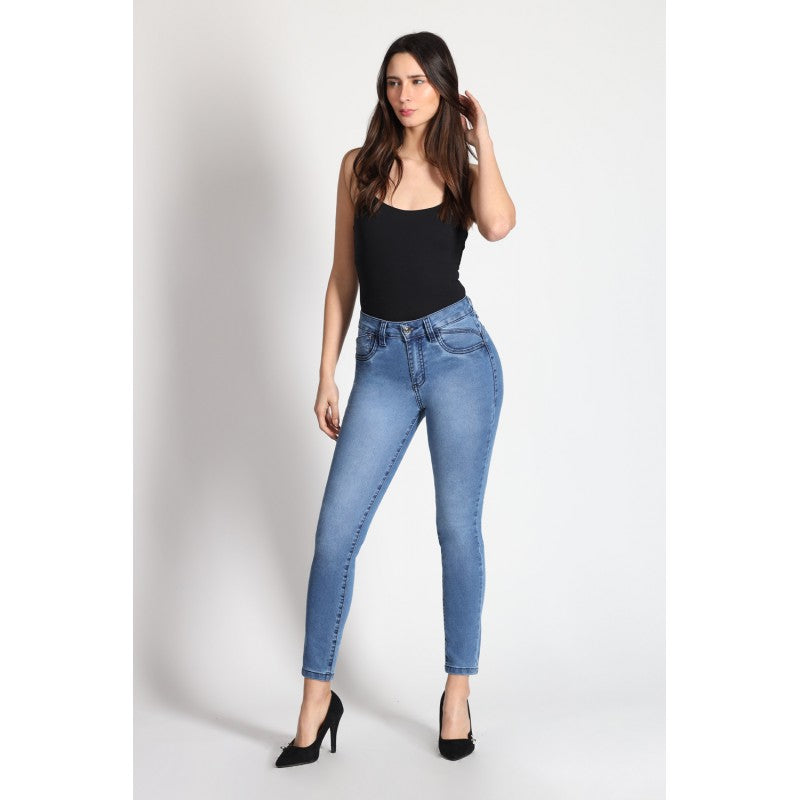 Jeans Mujer Skinny con Glitter 4021-90 Azul
