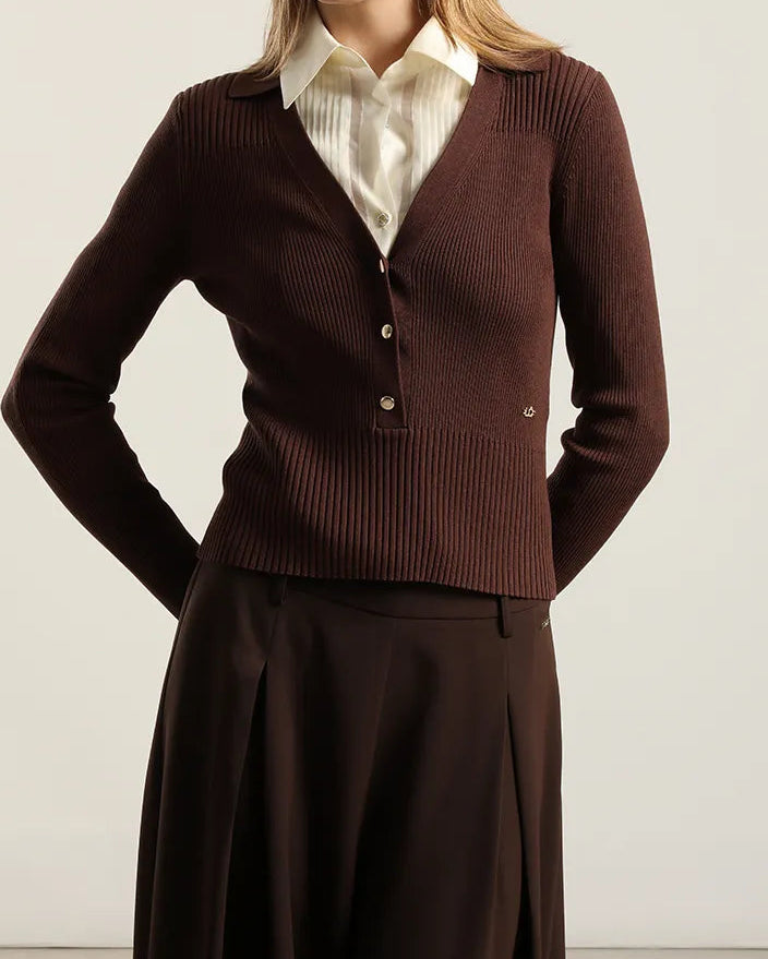 Jersey Mujer Tejido Botones Delantero Chocolate