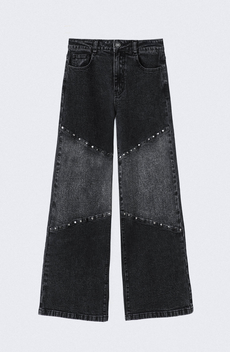 Pantalón Mujer Cortes Tachas Black