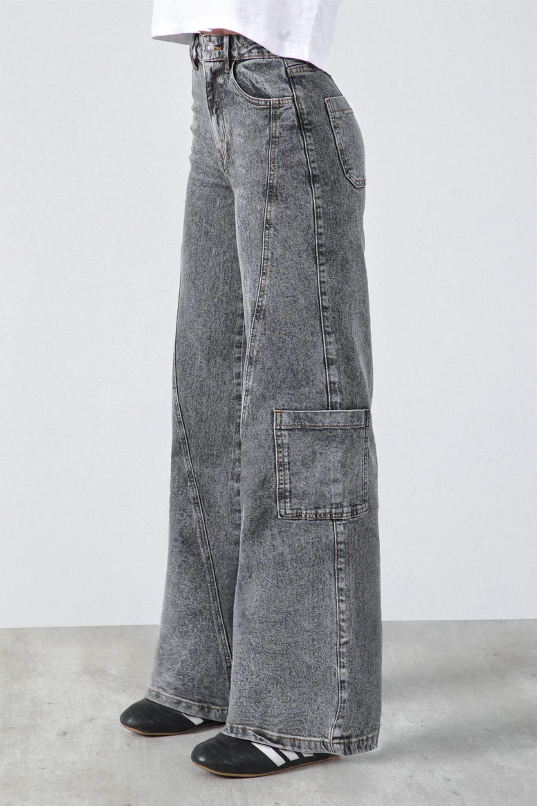 Pantalón Mujer Diagonal Bolsillo Gray