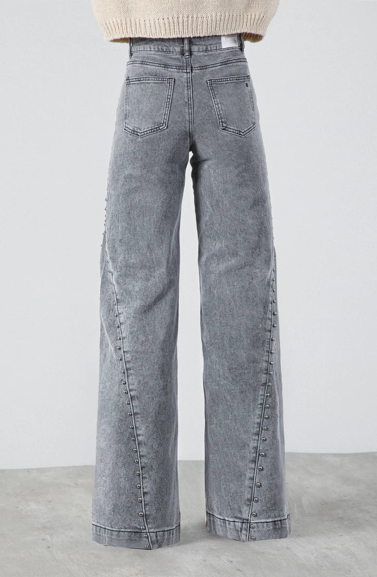Pantalón Mujer Tachas Corte Lateral Gray