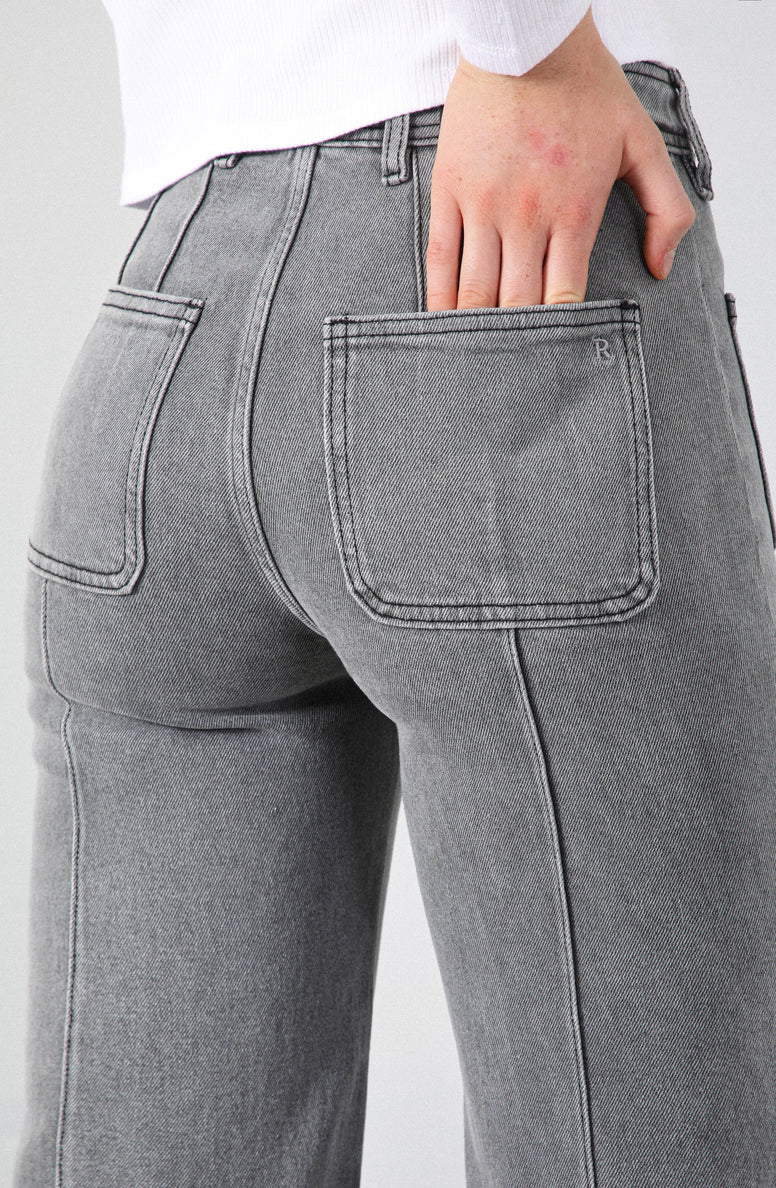 Jeans Mujer Wide Leg Pocket Gray