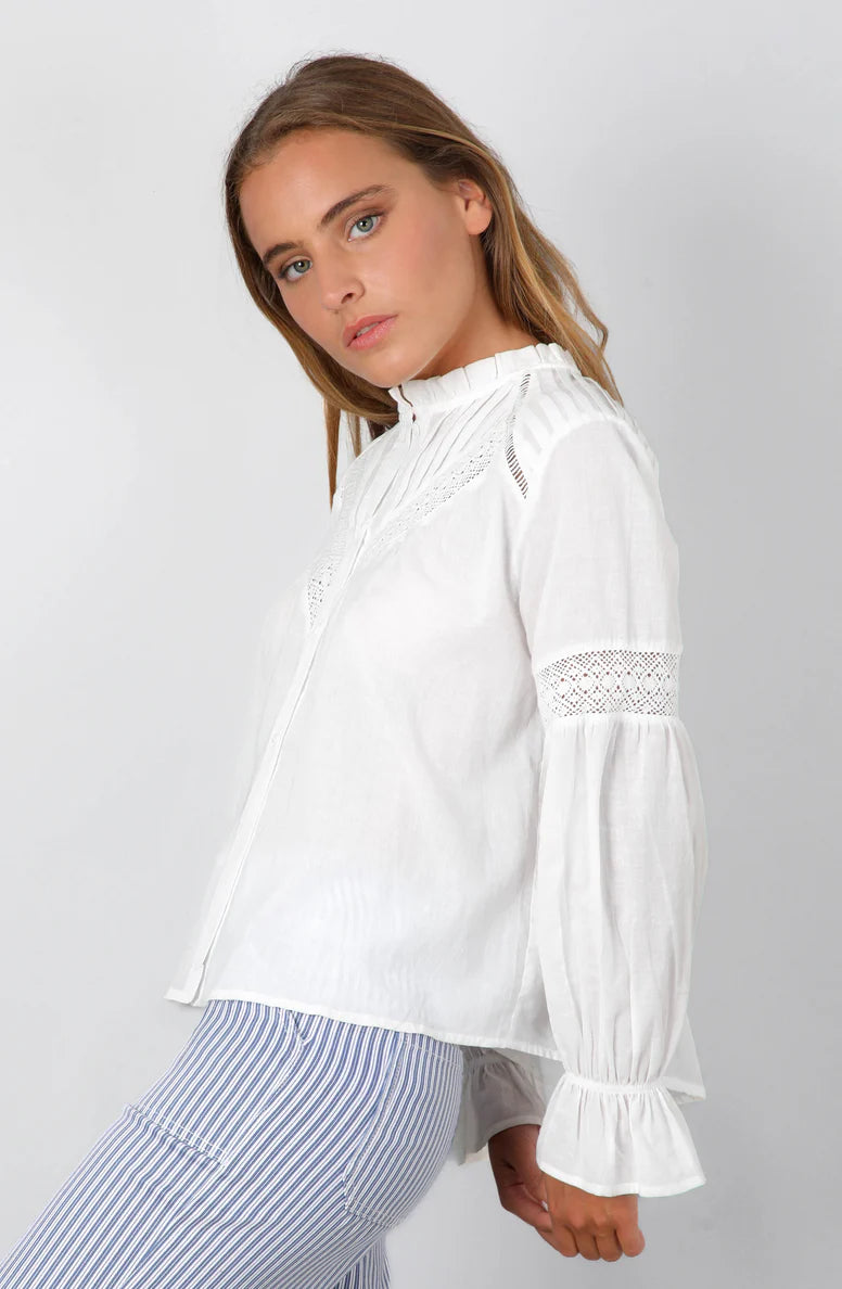 Blusa Mujer Pliegues Broderie White