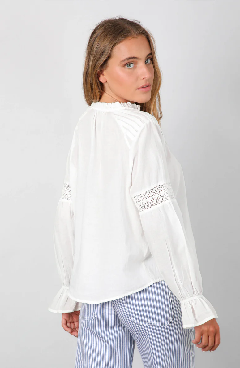 Blusa Mujer Pliegues Broderie White