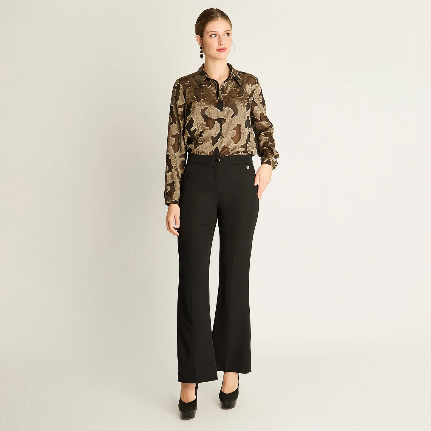 Pantalón Mujer Formal Negro Flare