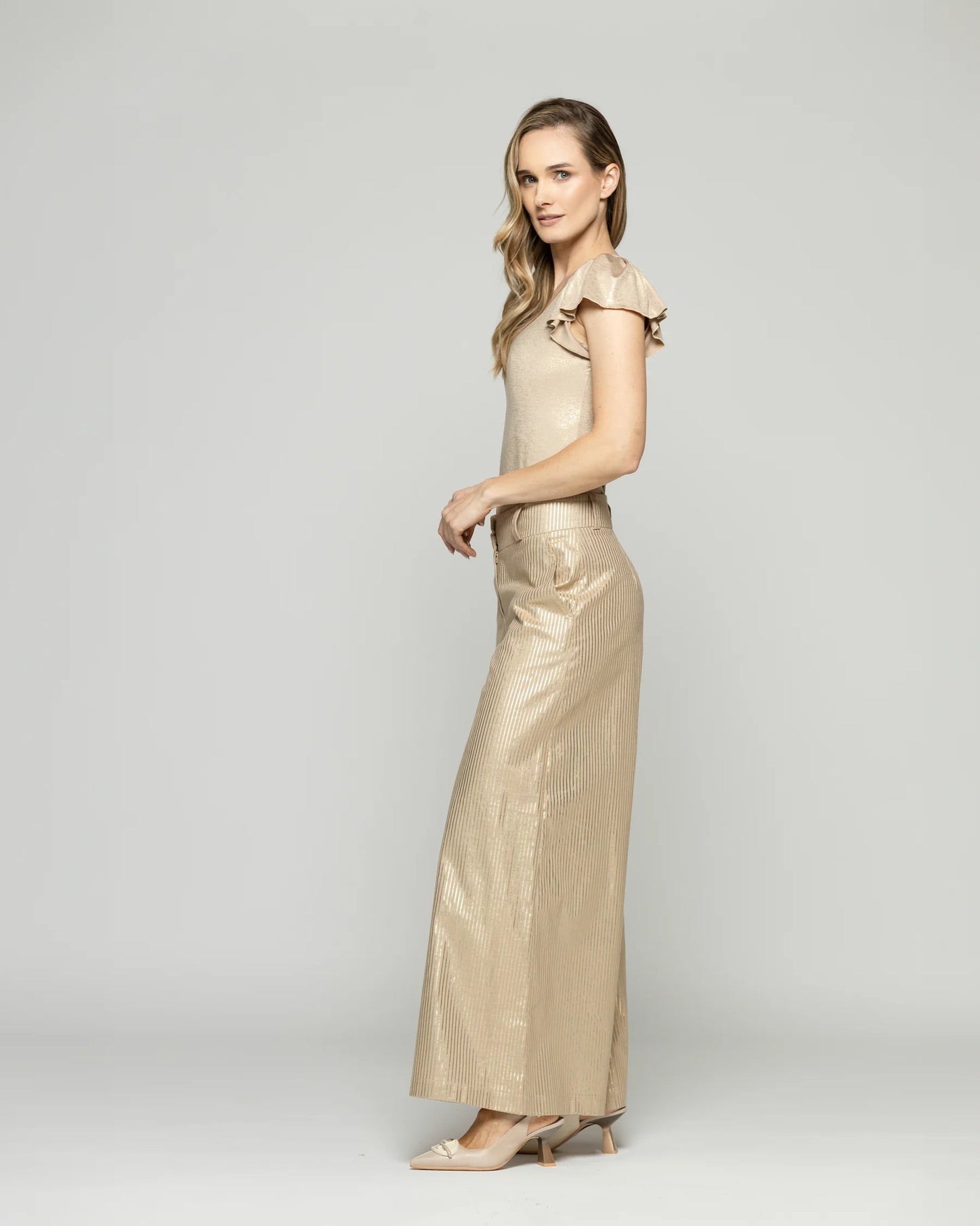 Pantalón Mujer Iris Palazzo Algodón Folia Beige Ludovica