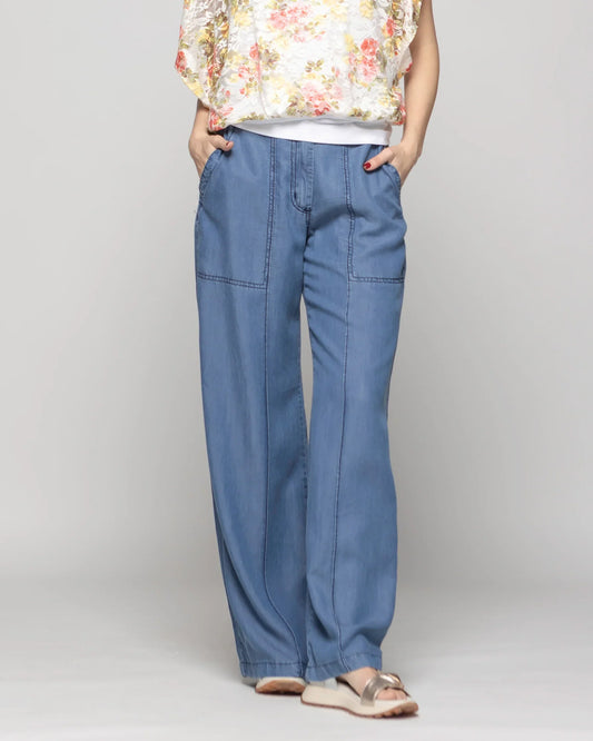 Pantalón Mujer Salvia Palazzo Tencel Azul Ludovica