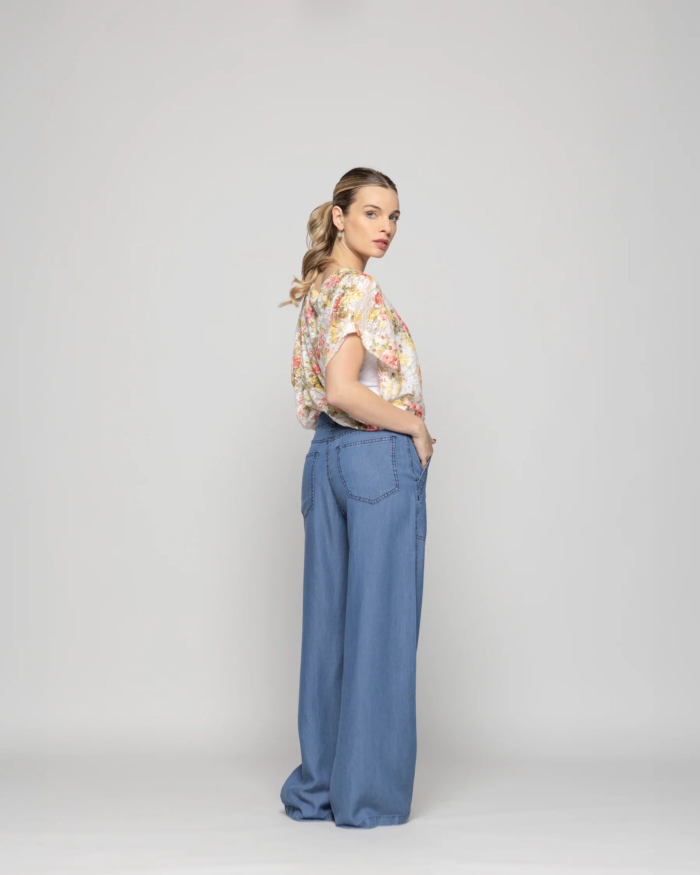 Pantalón Mujer Salvia Palazzo Tencel Azul Ludovica