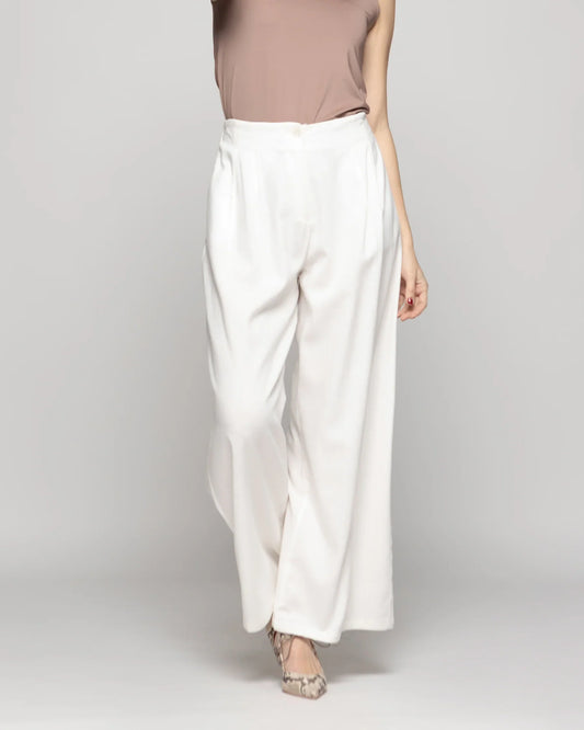 Pantalón Mujer Silene Viscosa Con Pinzas Blanco Crudo Ludovica