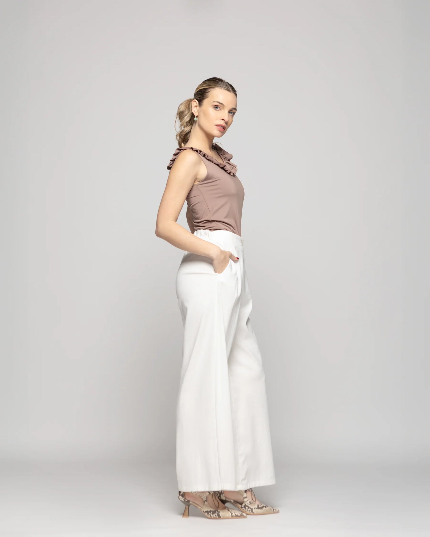 Pantalón Mujer Silene Viscosa Con Pinzas Blanco Crudo Ludovica