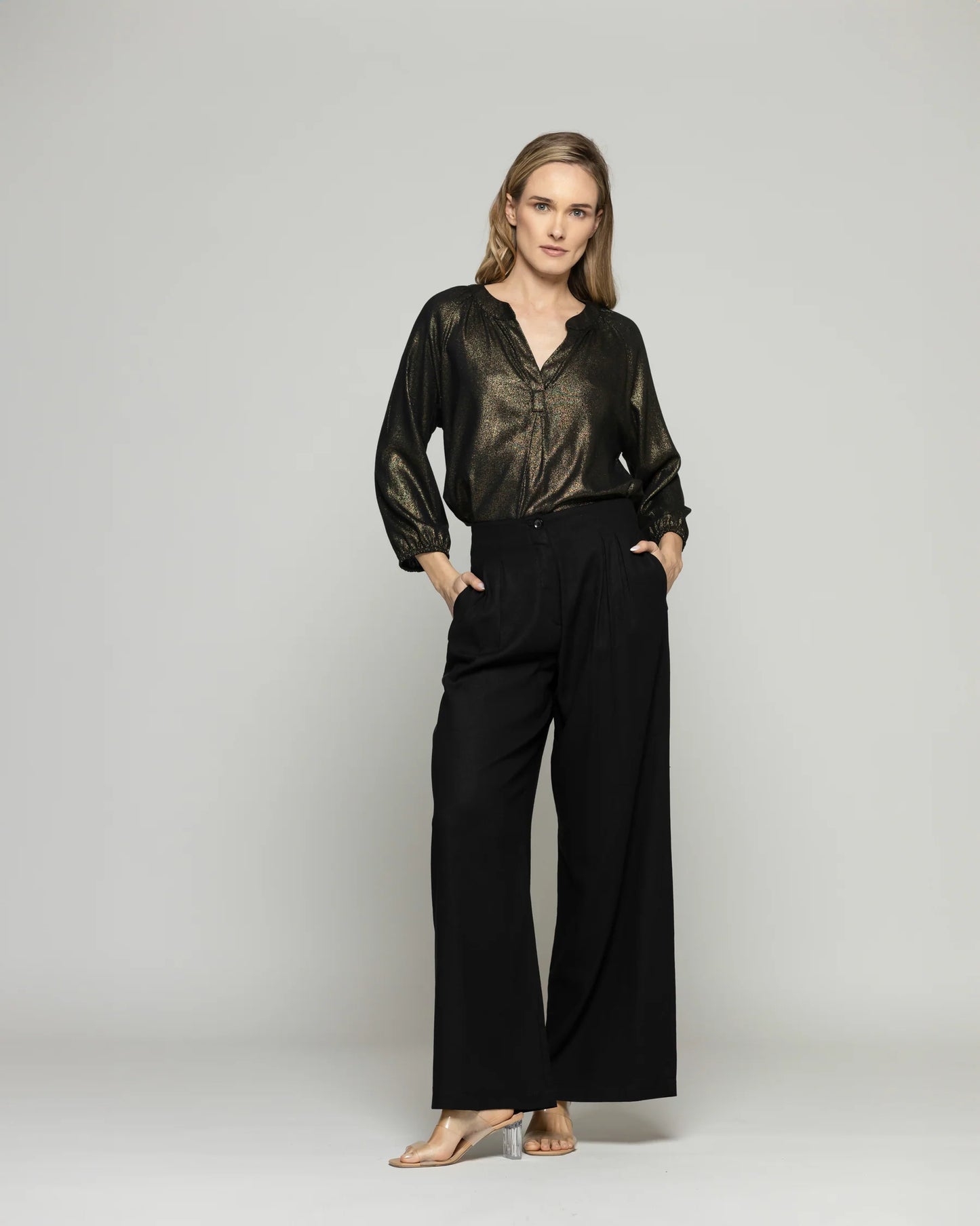 Pantalón Mujer Silene Viscosa Con Pinzas Negro Ludovica
