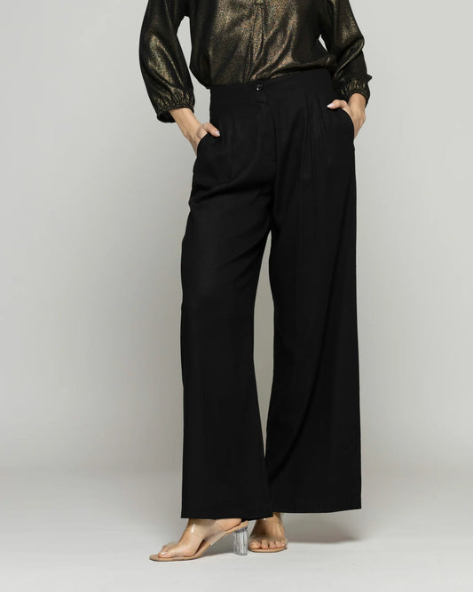 Pantalón Mujer Silene Viscosa Con Pinzas Negro Ludovica