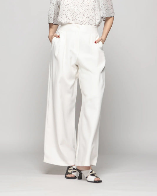 Pantalón Mujer Tulipan Con Pinzas Blanco Crudo