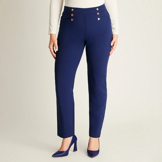 Pantalón Mujer Sport Azul con Botones Decorativos