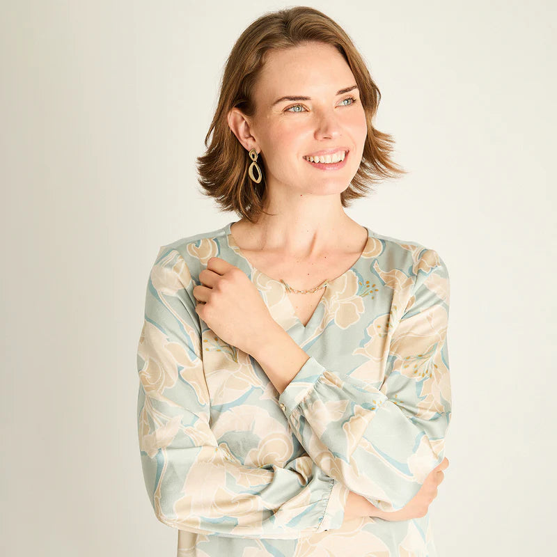 Polera Mujer Menta con Estampado Floral