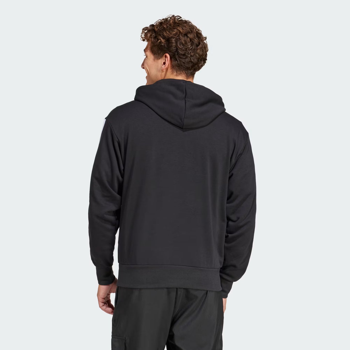 Polerón Hombre con Capucha Essentials 3 Tiras Felpa Francesa Black / White