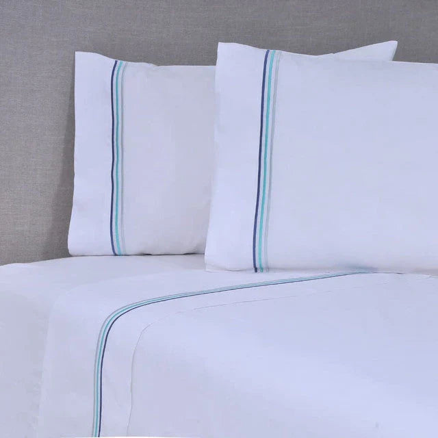 Sábana 2 Plazas 144 Hilos Bordada Line Azul