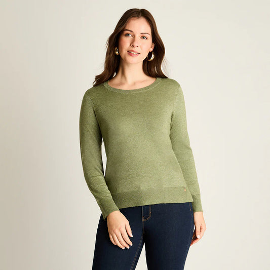 Sweater Mujer Verde con Puños Contrastantes