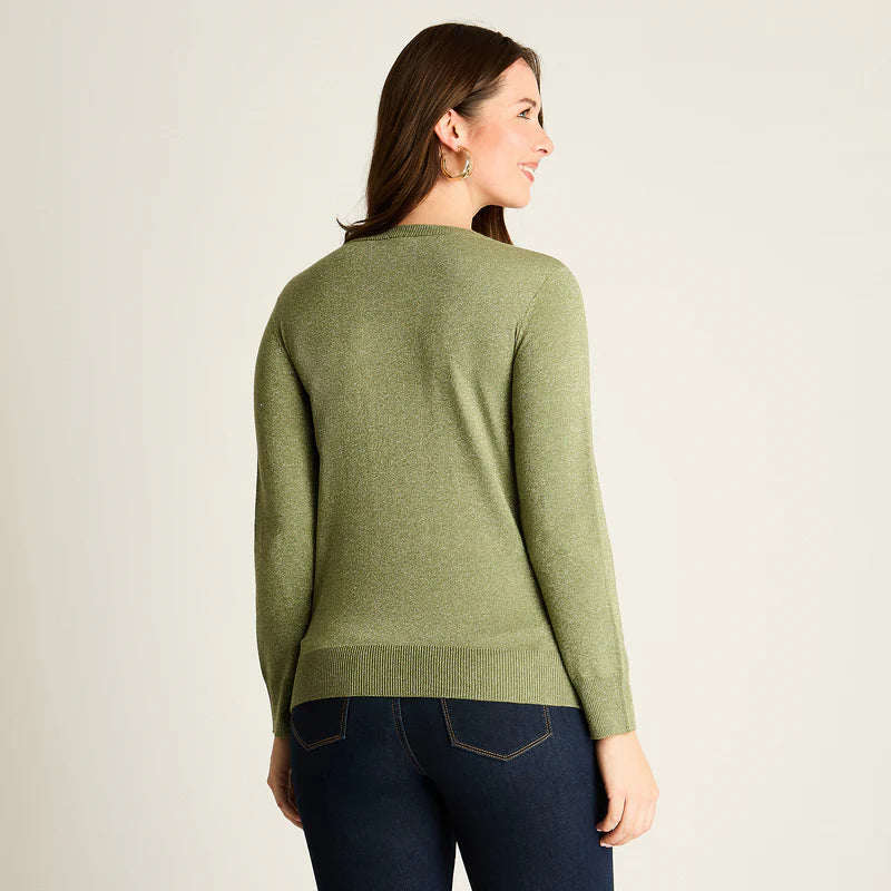 Sweater Mujer Verde con Puños Contrastantes