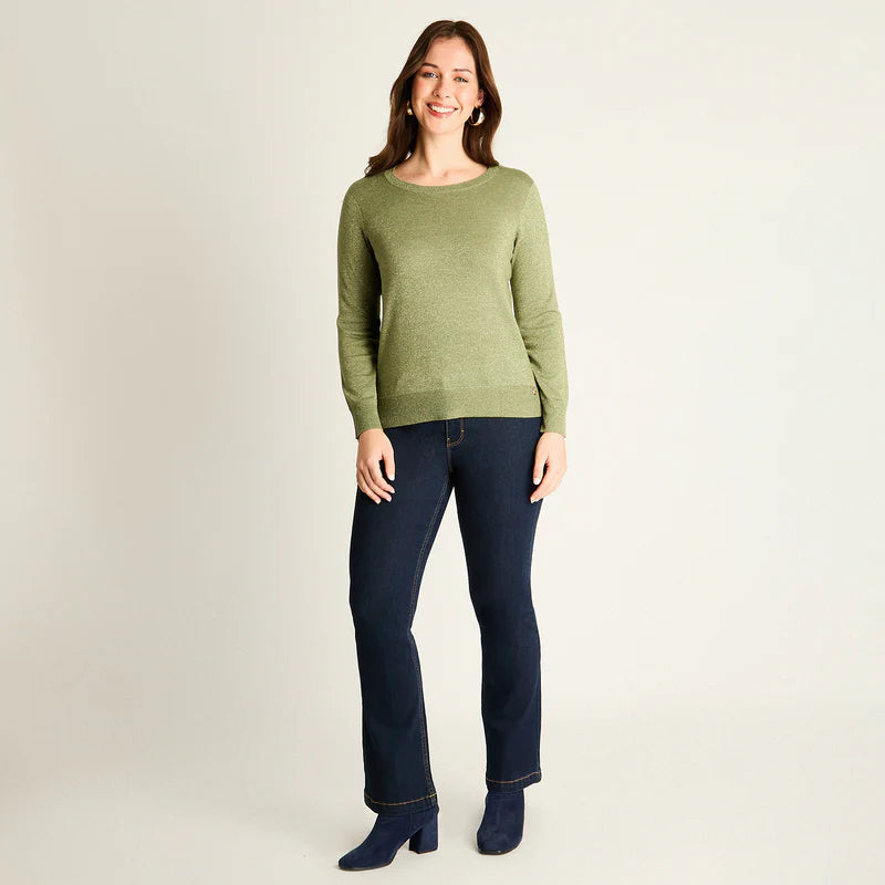 Sweater Mujer Verde con Puños Contrastantes