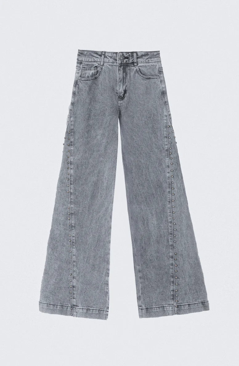 Pantalón Mujer Tachas Corte Lateral Gray