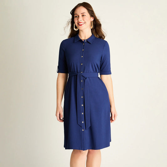 Vestido Mujer Midi Azul Camisero
