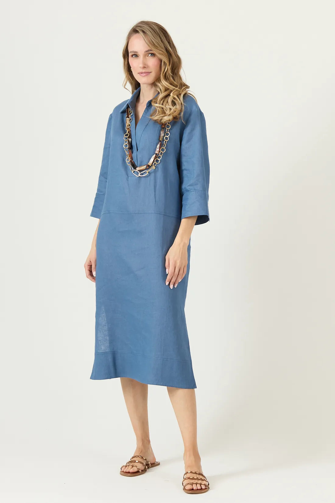 Vestido Mujer Largo Manga 3/4 Lino Denim
