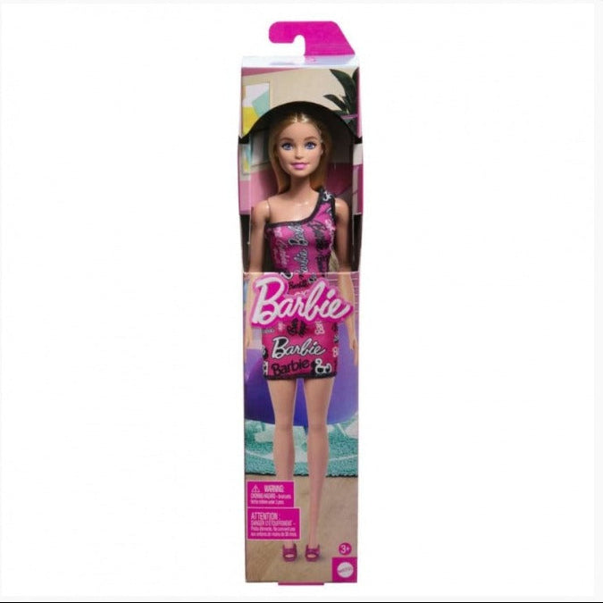 Muñeca Niña Rubia Vestido Con Estampado Rosa