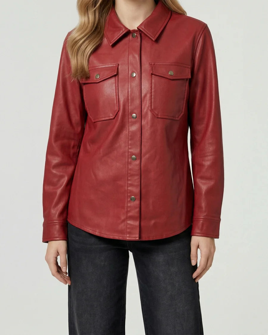 Camisa Mujer Emilia Relaxed Cuello Tipo Camisa Vino