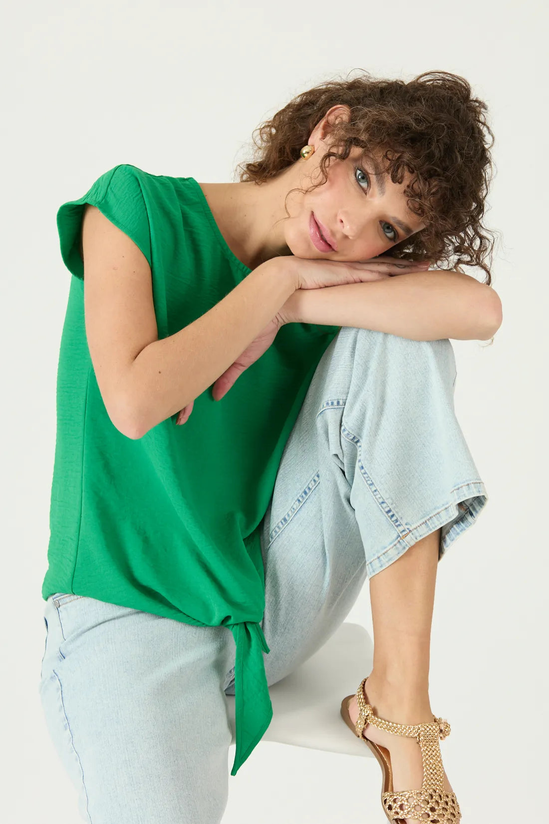 Blusa Mujer Sin Manga Nudo Verde
