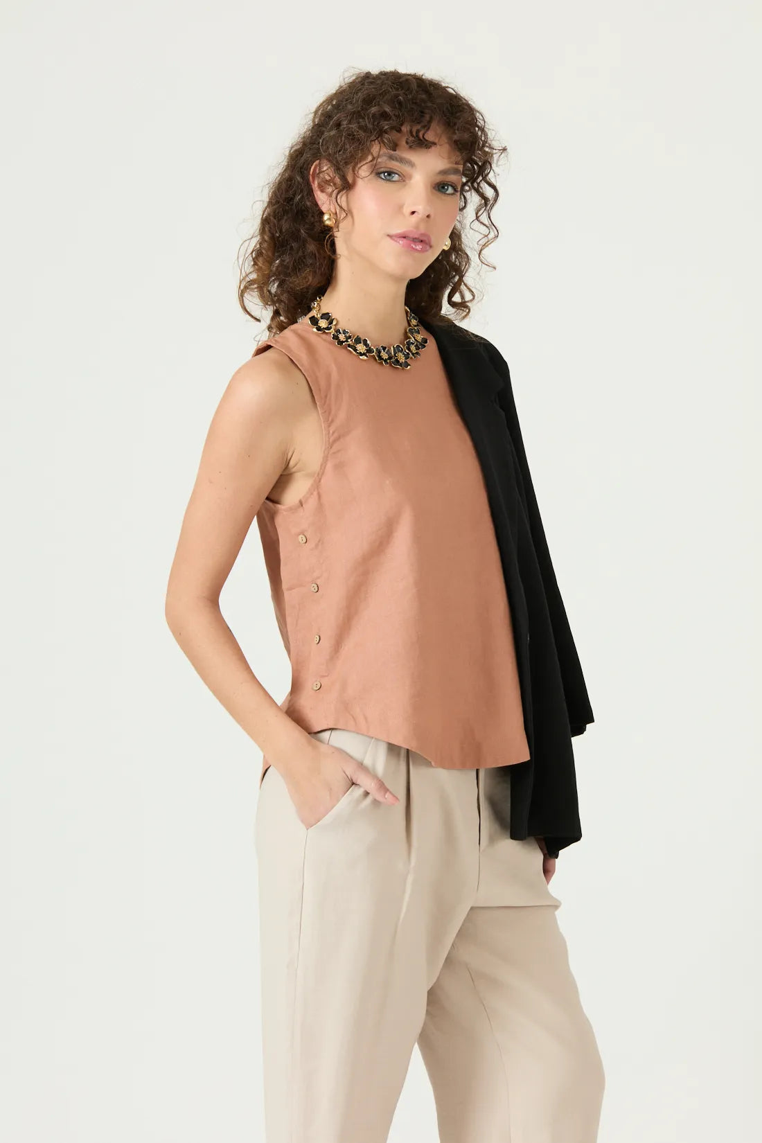 Blusa Mujer Sin Mangas Cafe