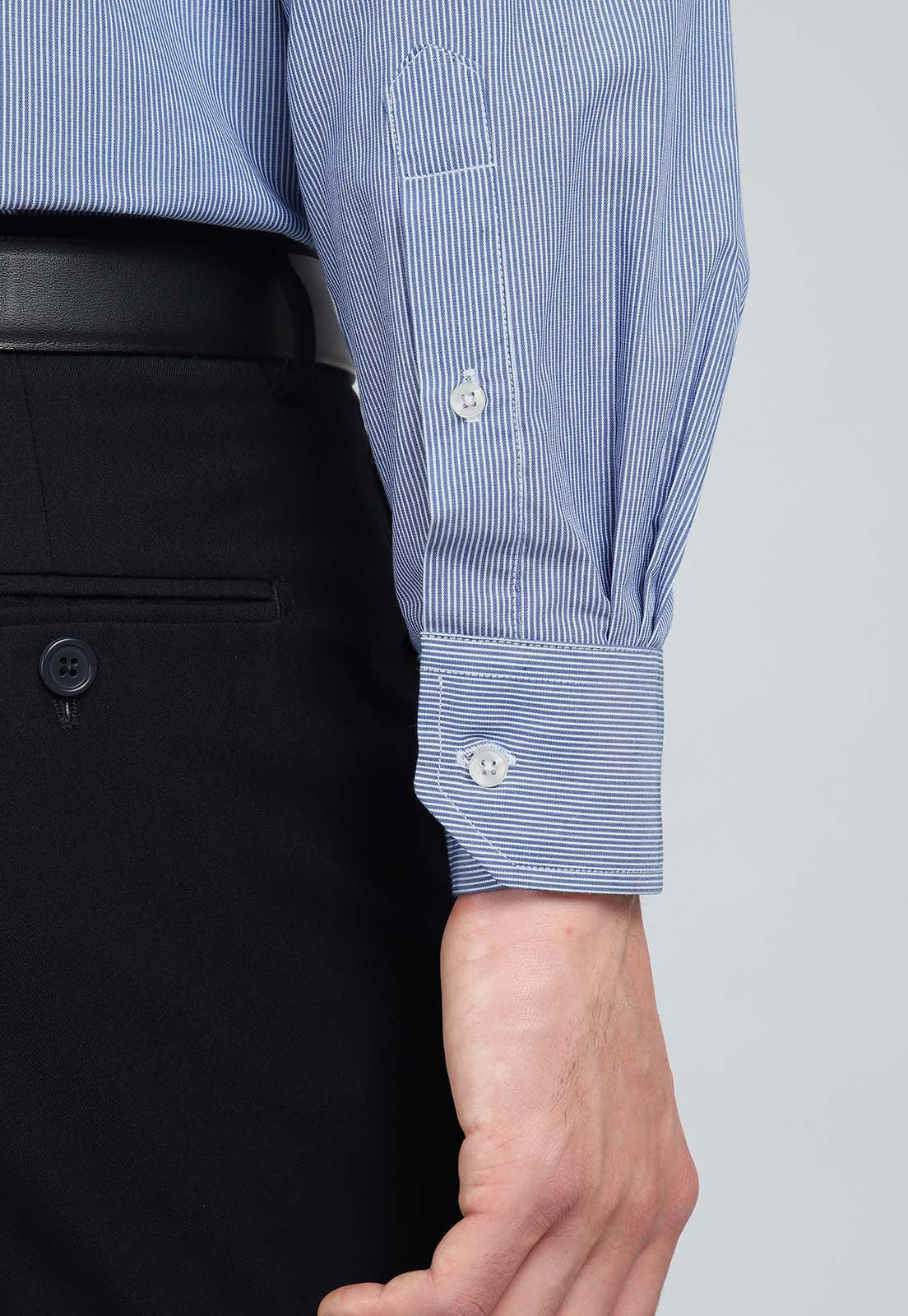 Camisa Hombre Formal A Rayas Azul
