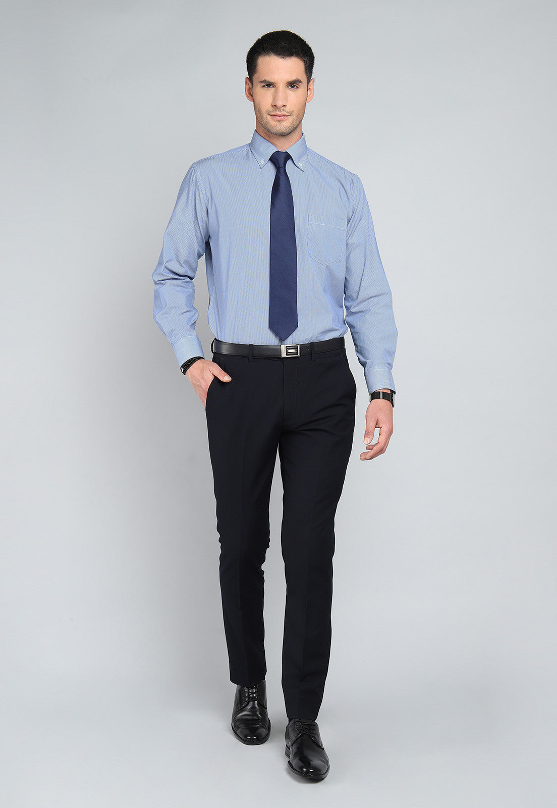 Camisa Hombre Formal A Rayas Azul