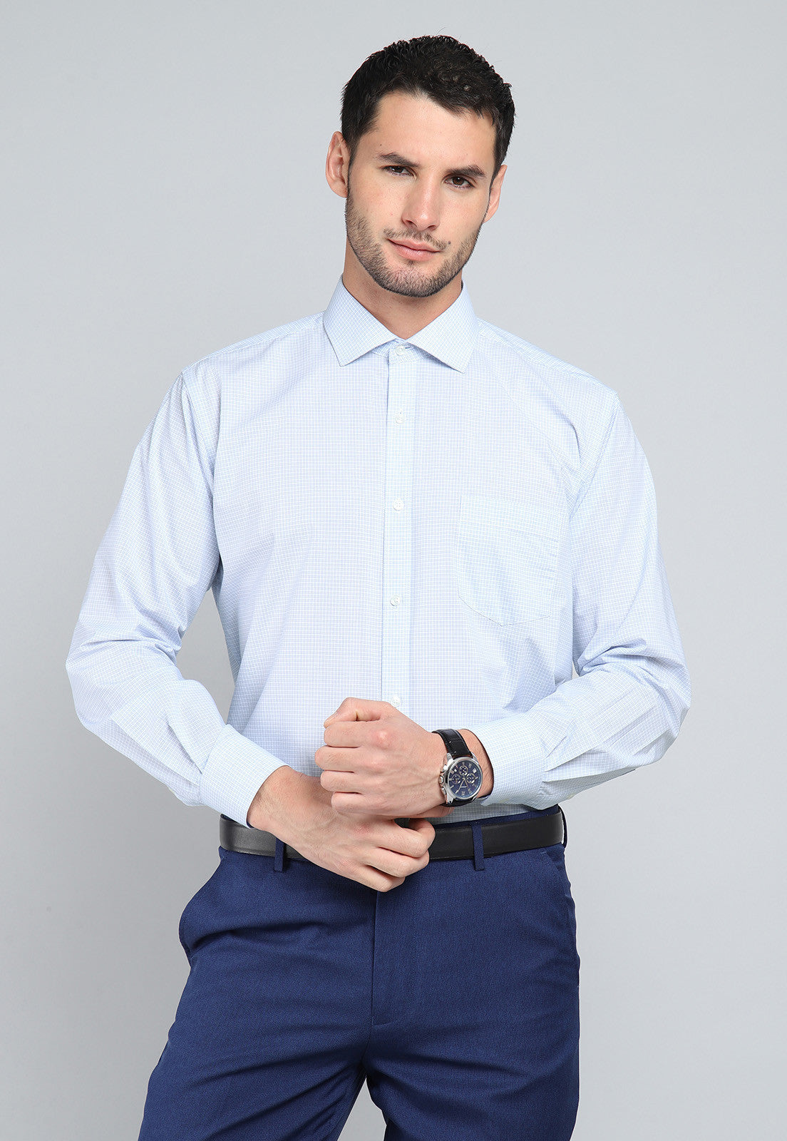 Camisa Hombre Formal Cuadros Blanca