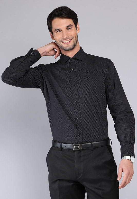 camisa-hombre-formal-print-spandex-puntitos-negro