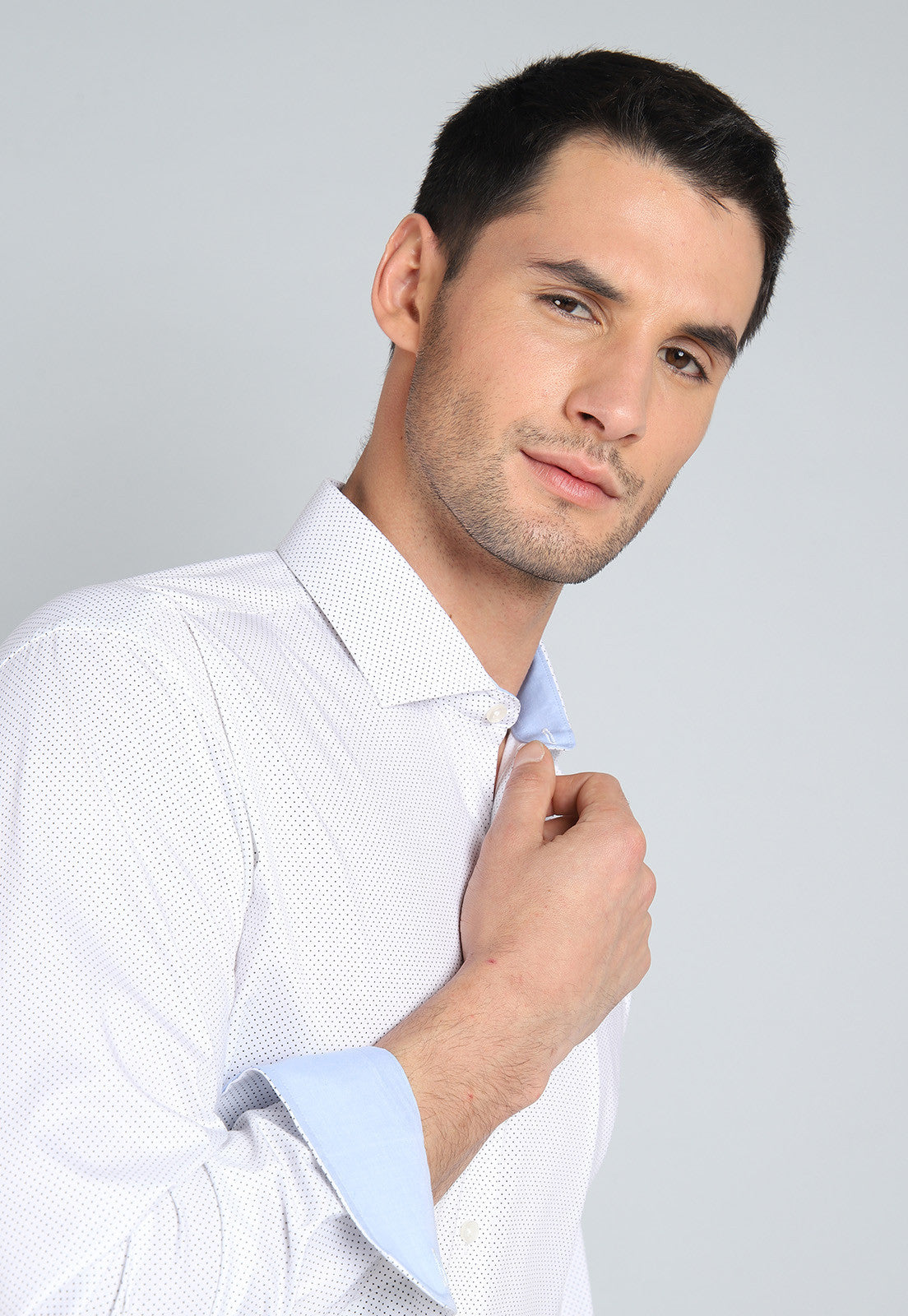 Camisa Hombre Formal Print Spandex Blanca