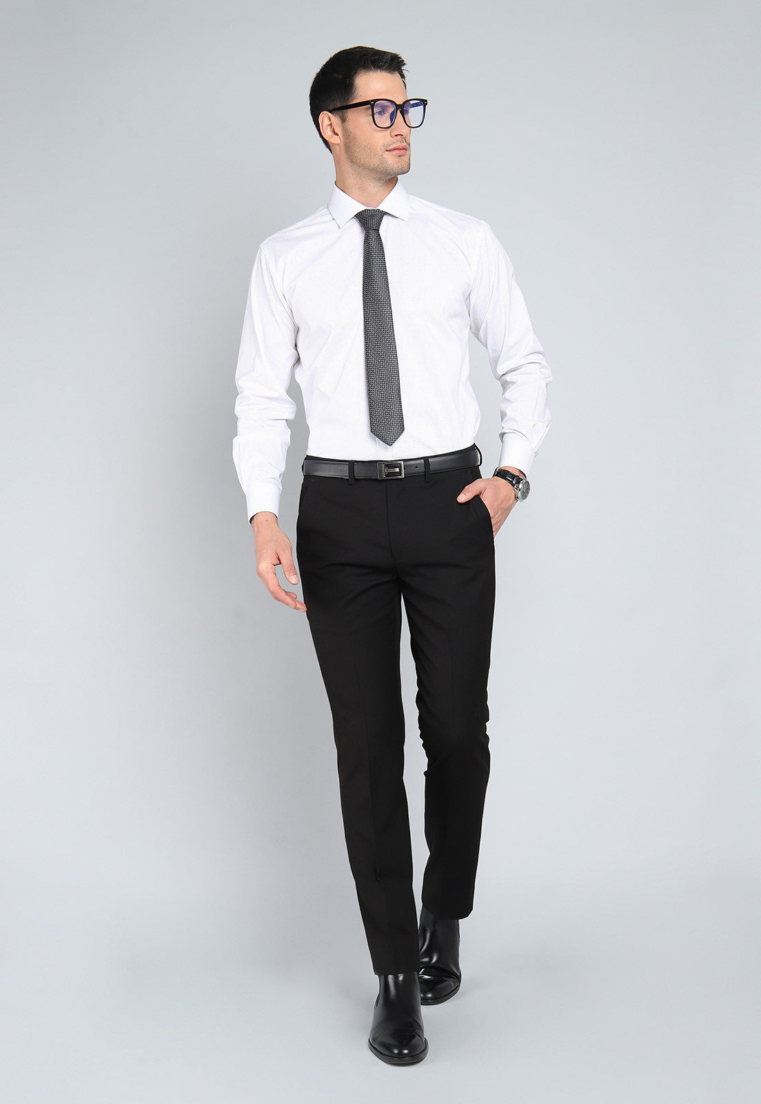 Camisa Hombre Formal Print Spandex Blanca