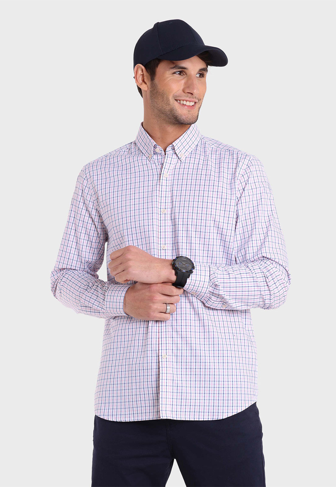 Camisa Hombre Arrow Oxford Cuadros Rosado