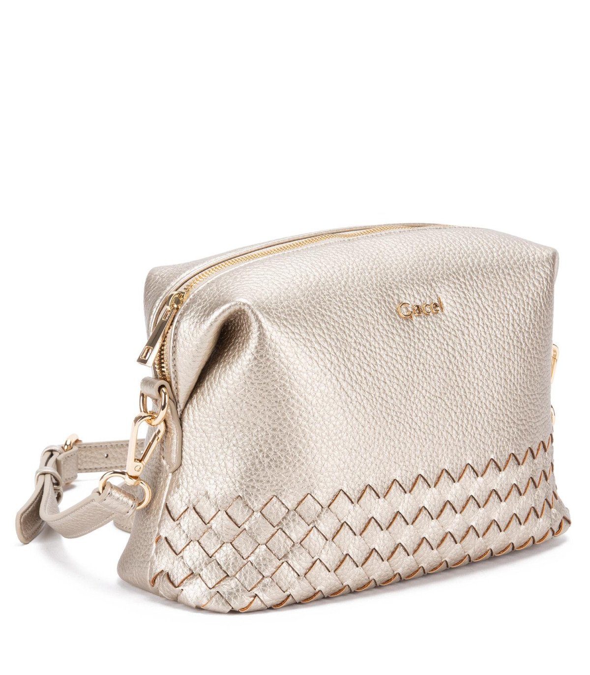 Cartera Mujer Bandolera Grande Dorado Graneado