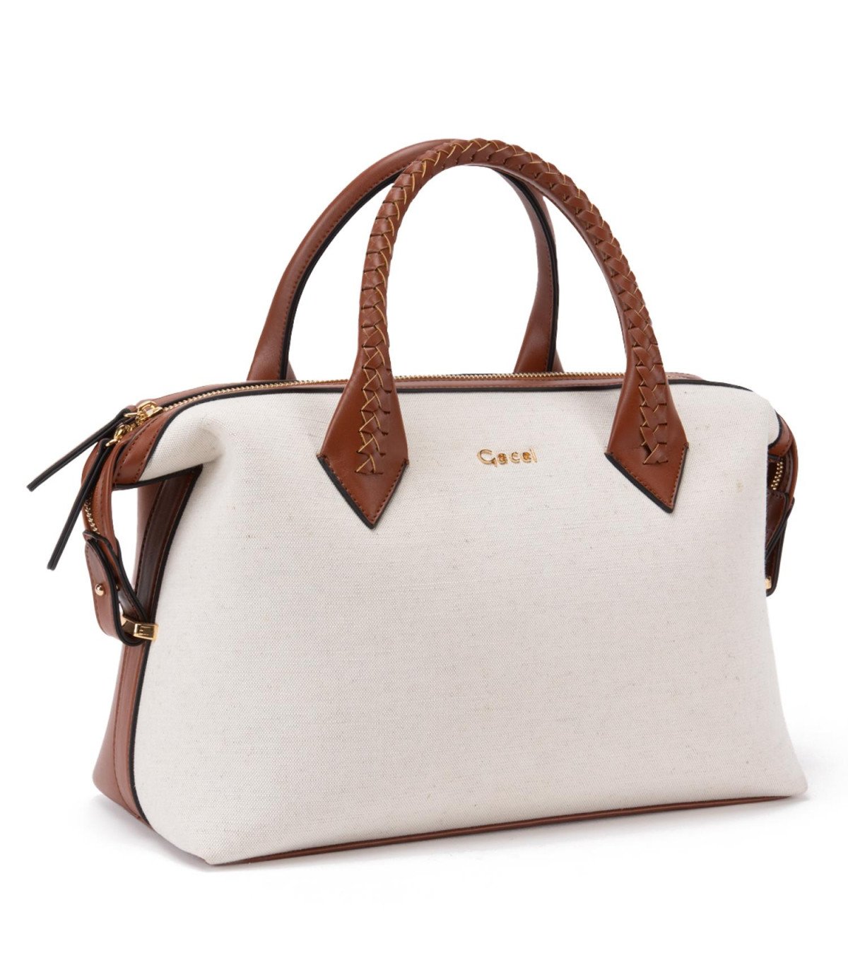 Cartera Mujer Dos Asas Mediana Tostado/Off White