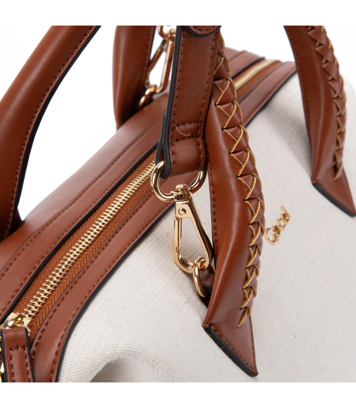 Cartera Mujer Dos Asas Mediana Tostado/Off White
