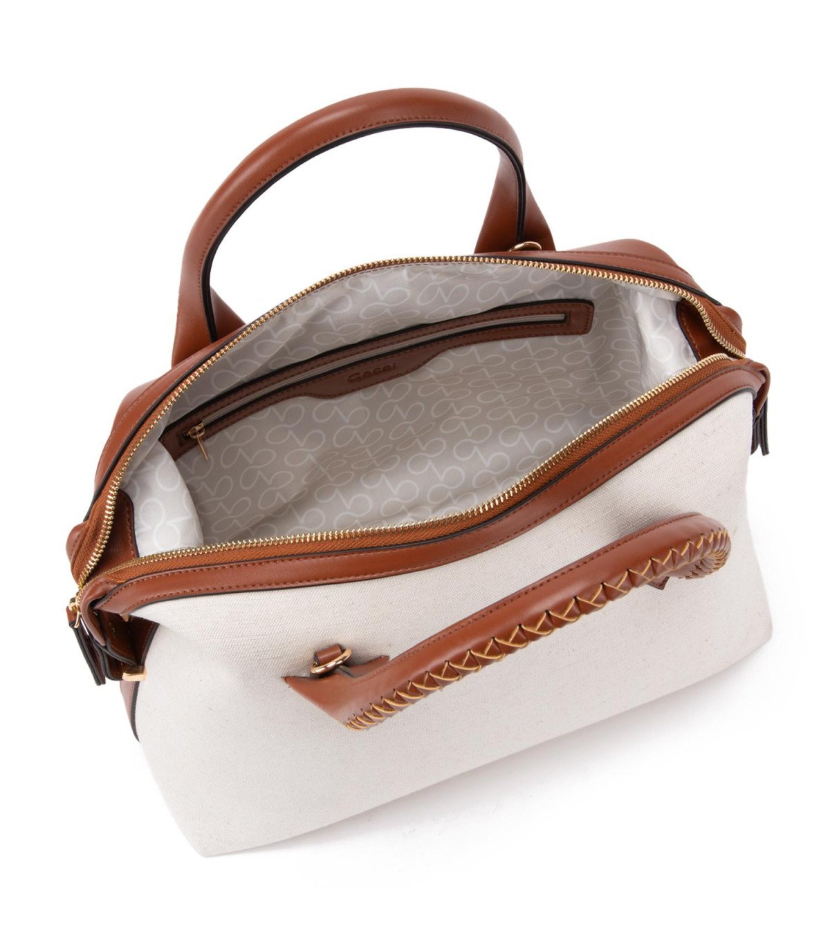 Cartera Mujer Dos Asas Mediana Tostado/Off White