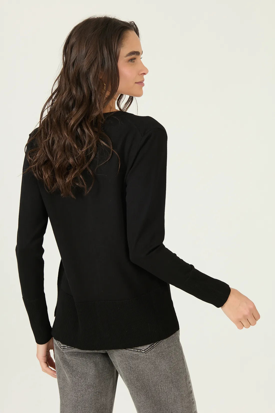 Chaleco Mujer Manga Larga Abotonado Negro