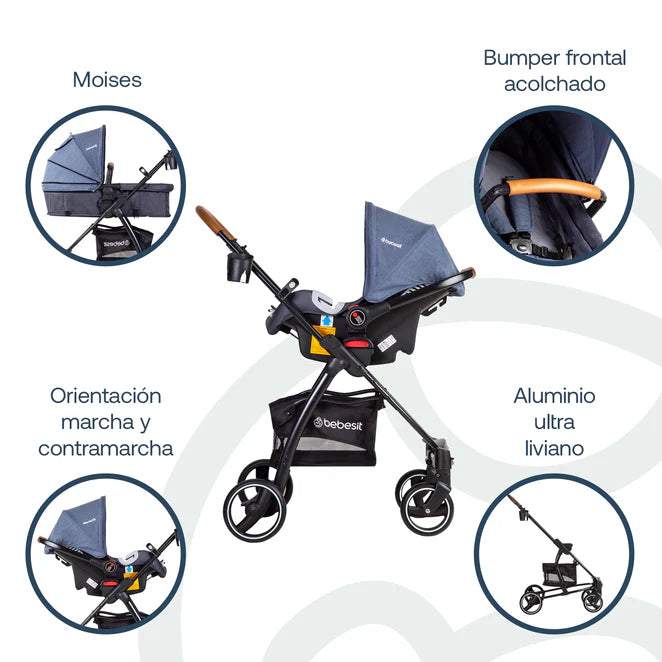 Coche Cuna Travel System Fénix Azul
