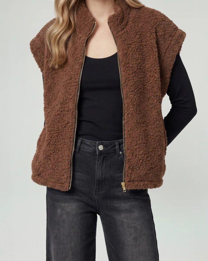 Gillet Mujer Antonia Relaxed Cuello Medio Alto Con Cierre Manga Caída Chocolate