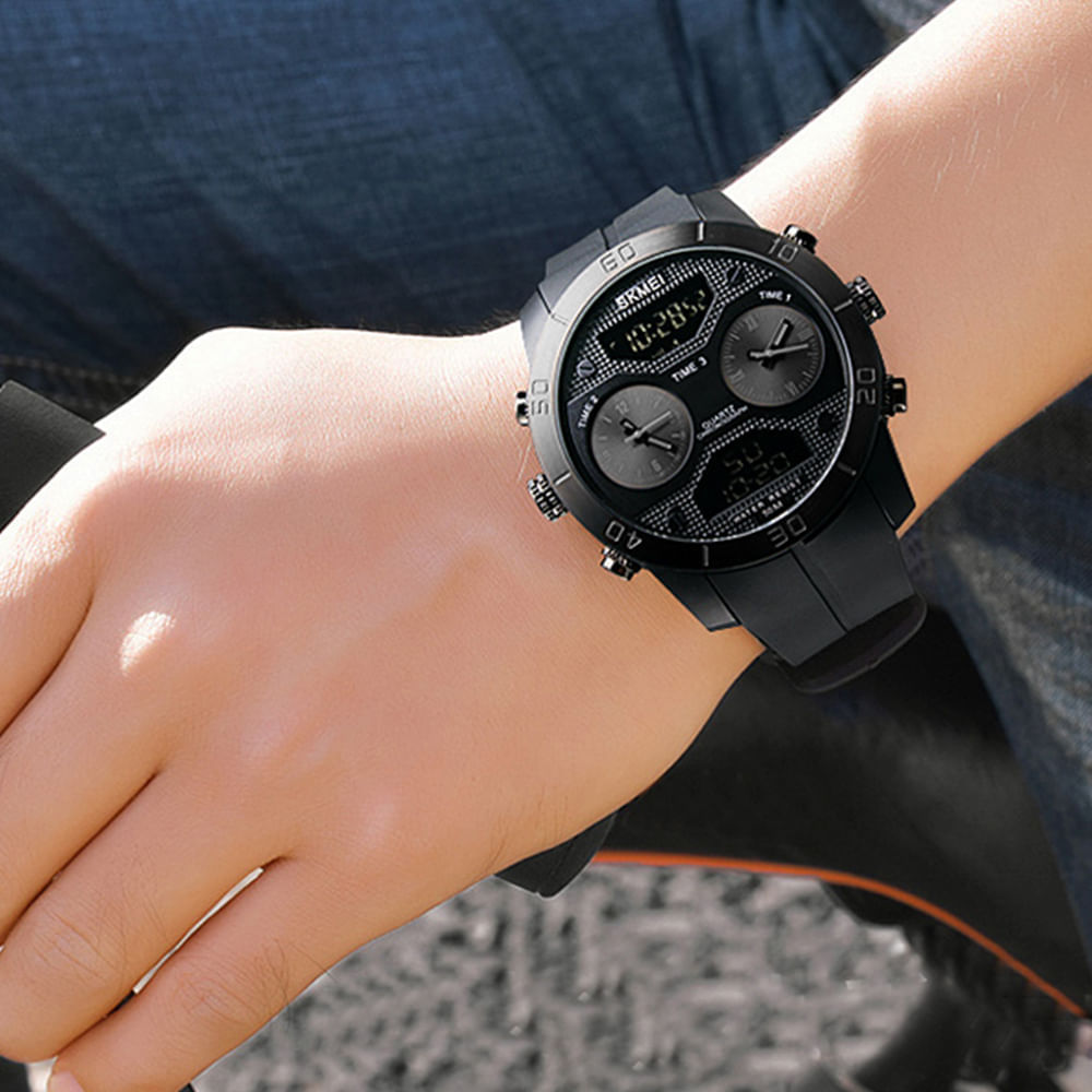 Reloj Hombre Skmei 1355 Shock Digital Analógico Acuático Original Negro Azul