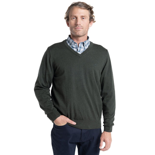 sweater-hombre-manga-larga-melange-cuello-v-verde-oscuro