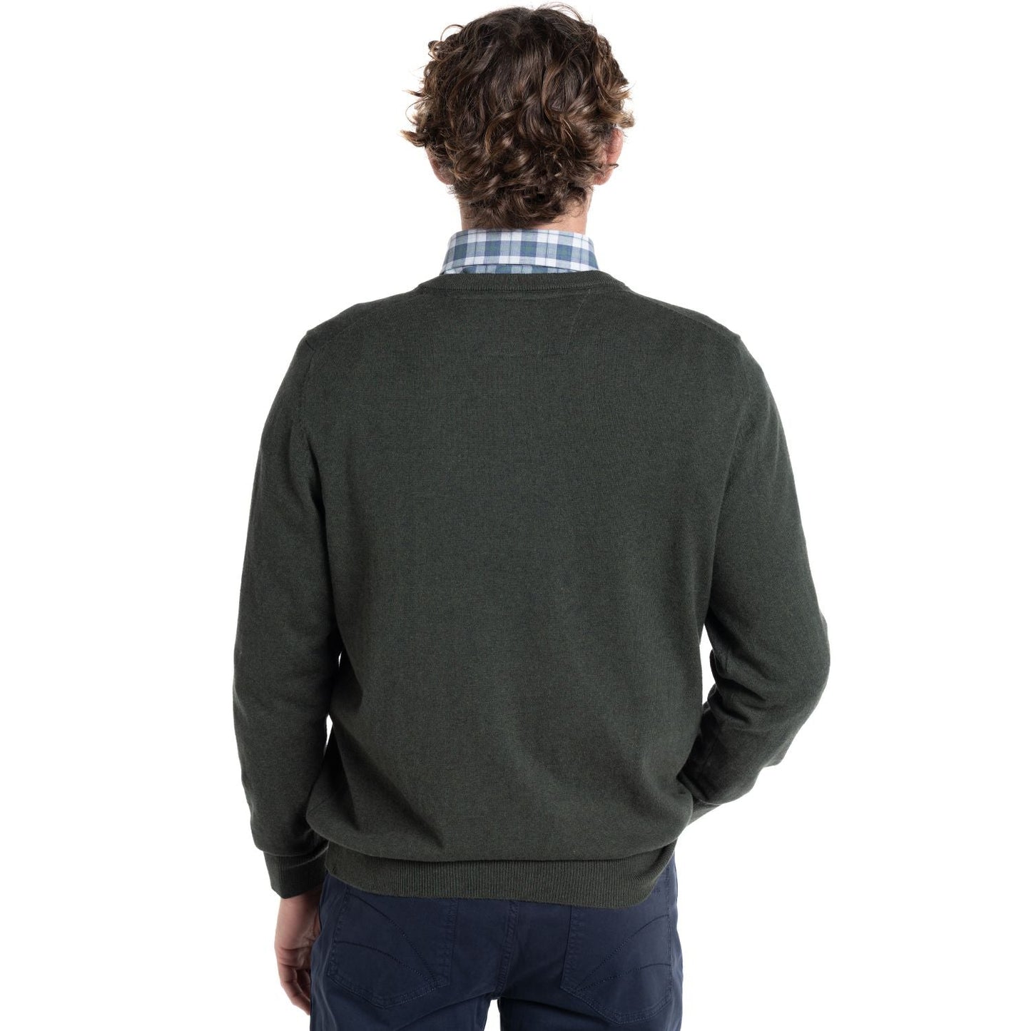 sweater-hombre-manga-larga-melange-cuello-v-verde-oscuro