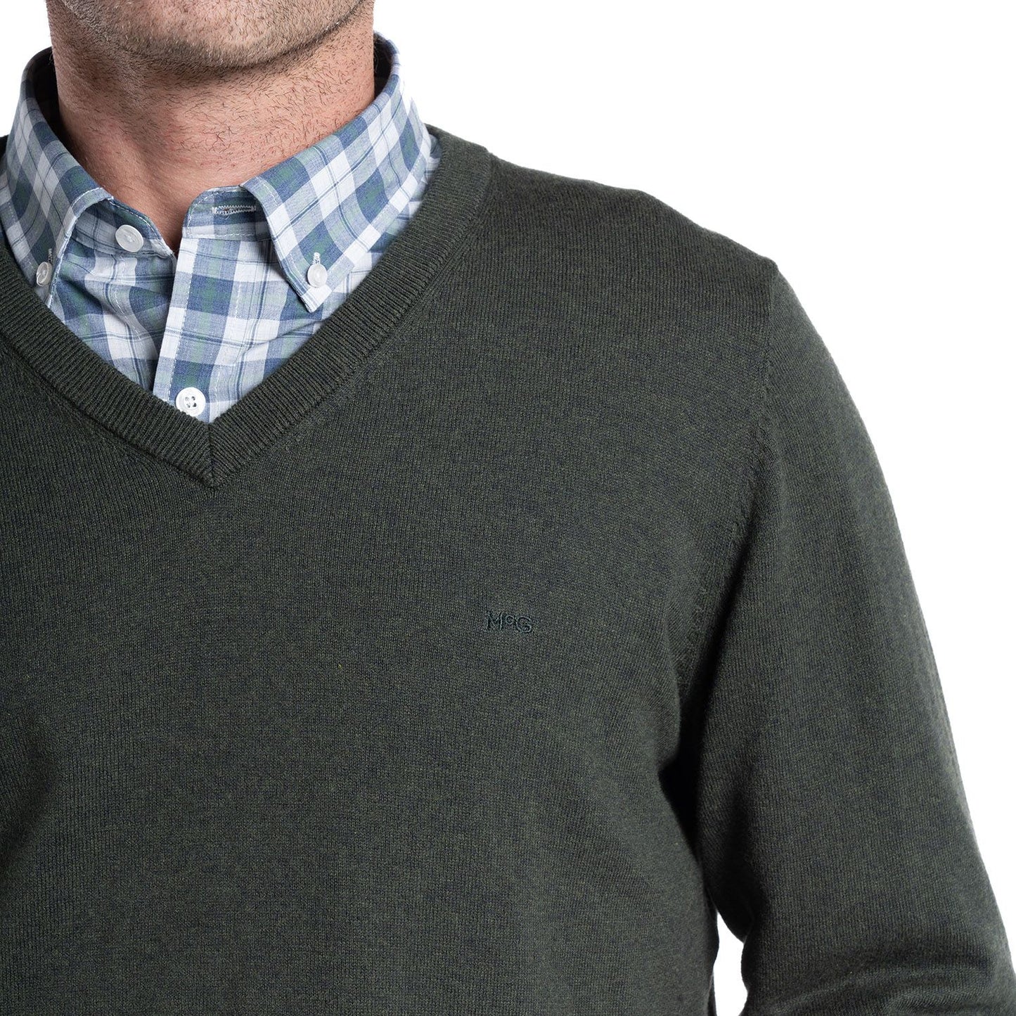 Sweater Hombre Manga Larga Melange Cuello V Verde Oscuro