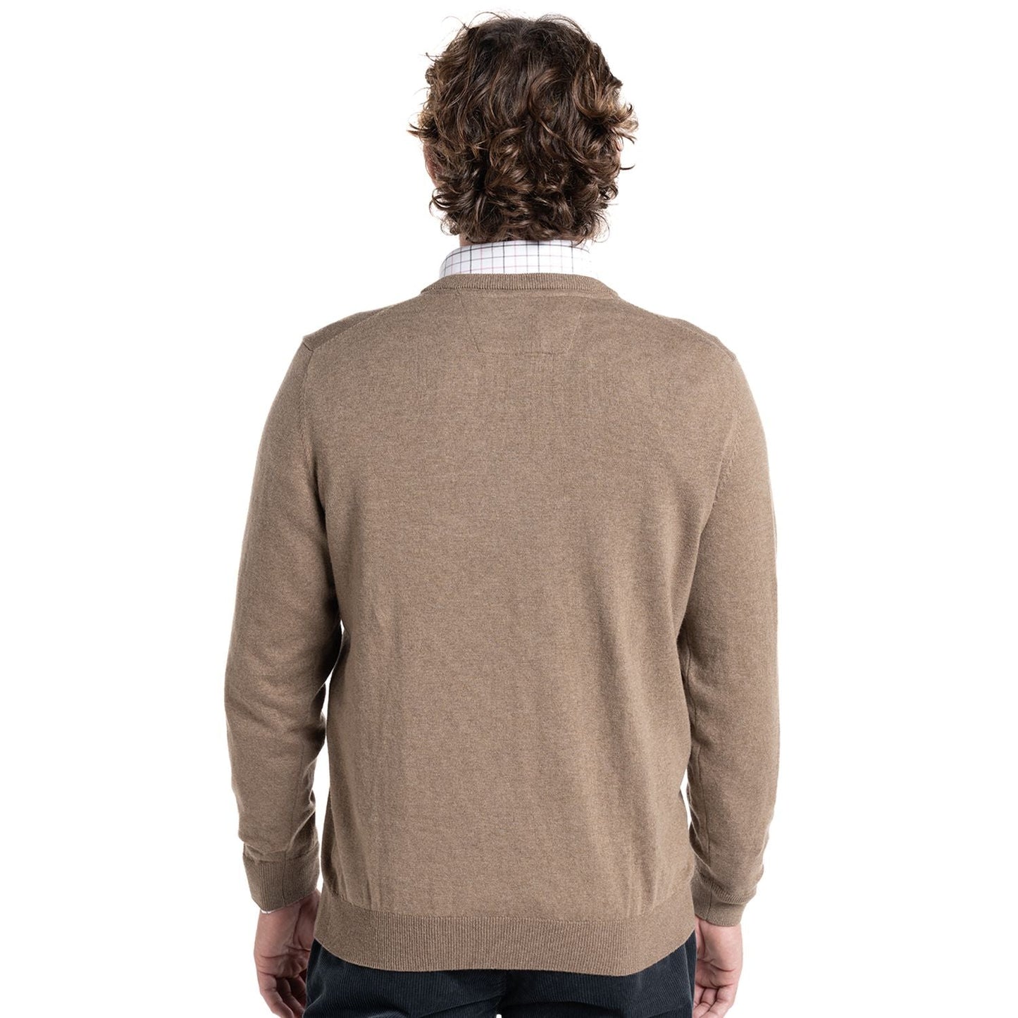 sweater-hombre-manga-larga-melange-cuello-v-taupe